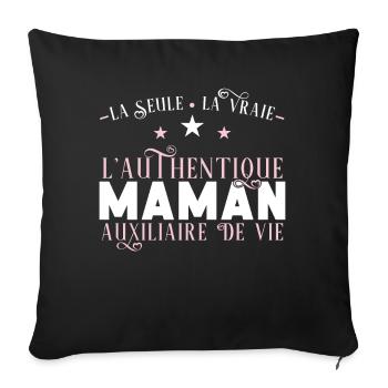Auxiliaire de vie, idée cadeau aide à domicile - Housse de coussin décorative 45 x 45 cm - noir - Devant