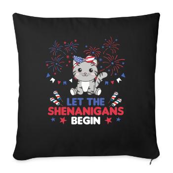 Happy 4th süße Katze mit Feuerwerk Amerika - Sofakissenbezug 45 x 45 cm - Schwarz - Vorne