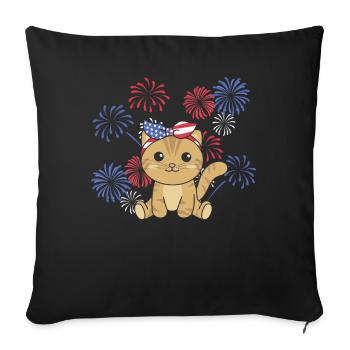 4th of July american cat for kids usa feuerwerk - Sofakissenbezug 45 x 45 cm - Schwarz - Vorne
