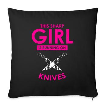 Une femme tranchante aime le couteau collecteur de couteaux ventilateur - Housse de coussin décorative 45 x 45 cm - noir - Devant