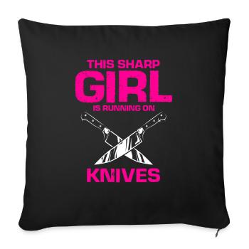 Une femme tranchante aime le couteau collecteur de couteaux ventilateur - Housse de coussin décorative 45 x 45 cm - noir - Devant