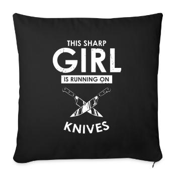 Une femme tranchante aime le couteau collecteur de couteaux ventilateur - Housse de coussin décorative 45 x 45 cm - noir - Devant