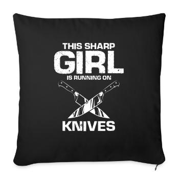 Une femme tranchante aime le couteau collecteur de couteaux ventilateur - Housse de coussin décorative 45 x 45 cm - noir - Devant