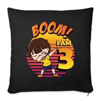 Boom J’ai 3 | Anniversaire Garçon | Fête d’anniversaire 3rd - Housse de coussin décorative 45 x 45 cm - noir - Devant