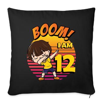 Boom J’ai 12 | Anniversaire Garçon | Fête du 12e anniversaire - Housse de coussin décorative 45 x 45 cm - noir - Devant