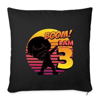 Boom J’ai 3 | Anniversaire Garçon | Fête d’anniversaire 3rd - Housse de coussin décorative 45 x 45 cm - noir - Devant