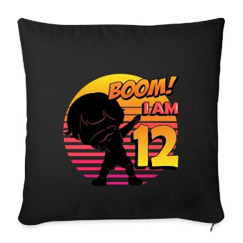 Boom J’ai 12 | Anniversaire Garçon | Fête du 12e anniversaire - Housse de coussin décorative 45 x 45 cm - noir - Devant