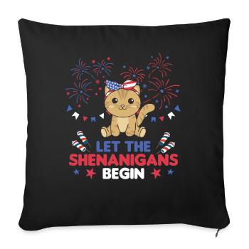 Happy 4th süße Katze mit Feuerwerk Amerika - Sofakissenbezug 45 x 45 cm - Schwarz - Vorne