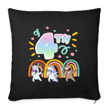 4th Birthday Dabbing Llama Unicorn Sloth | 4. - Sofa pillowcase 17,3'' x 17,3'' (45 x 45 cm) - black - Front