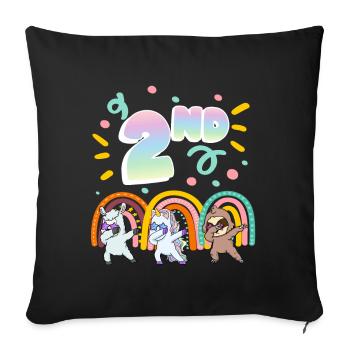 2nd Birthday Dabbing Llama Unicorn Sloth | 2nd - Sofa pillowcase 17,3'' x 17,3'' (45 x 45 cm) - black - Front