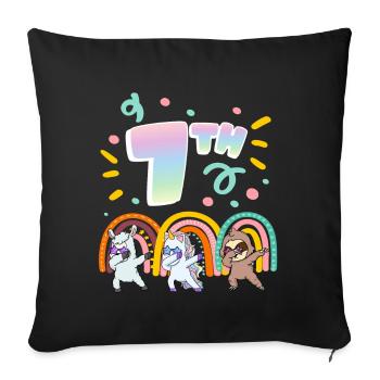 7ème anniversaire Dabbing Llama Licorne Paresseux | septième - Housse de coussin décorative 45 x 45 cm - noir - Devant