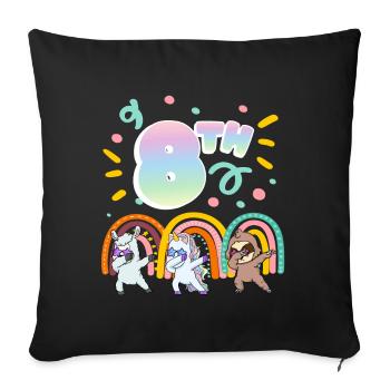 8th Birthday Dabbing Llama Unicorn Sloth | 8. - Sofa pillowcase 17,3'' x 17,3'' (45 x 45 cm) - black - Front