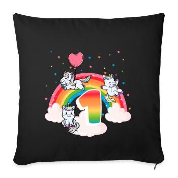 1er anniversaire Rainbow Unicorn Thème Anniversaire - Housse de coussin décorative 45 x 45 cm - noir - Devant
