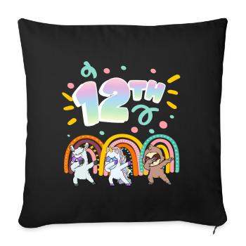 12th Birthday Dabbing Llama Unicorn Sloth | - Sofa pillowcase 17,3'' x 17,3'' (45 x 45 cm) - black - Front