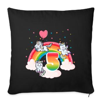 5ème anniversaire Rainbow Unicorn Thème Anniversaire - Housse de coussin décorative 45 x 45 cm - noir - Devant