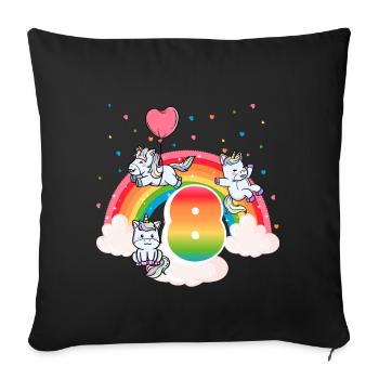 8ème anniversaire Rainbow Unicorn Thème Anniversaire - Housse de coussin décorative 45 x 45 cm - noir - Devant