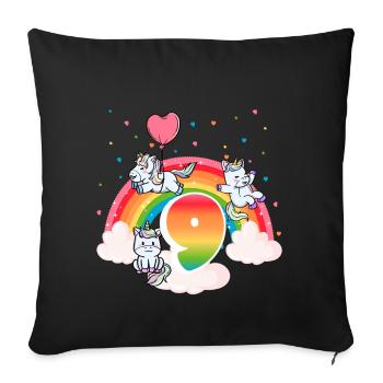 9ème anniversaire Rainbow Unicorn Thème Anniversaire - Housse de coussin décorative 45 x 45 cm - noir - Devant