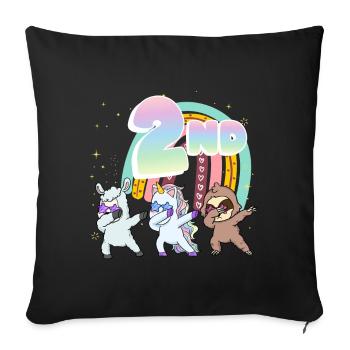 2nd Birthday Dabbing Llama Unicorn Sloth | 2nd - Sofa pillowcase 17,3'' x 17,3'' (45 x 45 cm) - black - Front