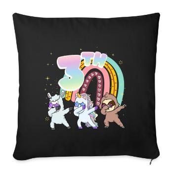 3rd Birthday Dabbing Llama Unicorn Sloth | 3rd - Sofa pillowcase 17,3'' x 17,3'' (45 x 45 cm) - black - Front