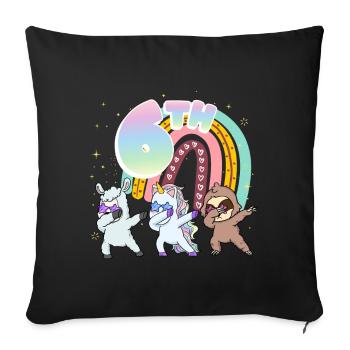6th Birthday Dabbing Llama Unicorn Sloth | 6. - Sofa pillowcase 17,3'' x 17,3'' (45 x 45 cm) - black - Front