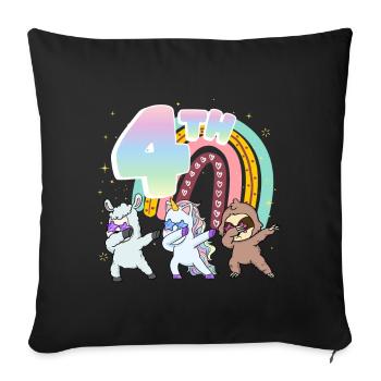 4th Birthday Dabbing Llama Unicorn Sloth | 4. - Sofa pillowcase 17,3'' x 17,3'' (45 x 45 cm) - black - Front
