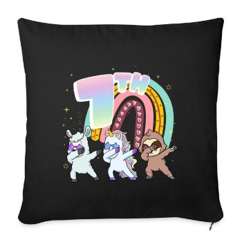 7ème anniversaire Dabbing Llama Licorne Paresseux | septième - Housse de coussin décorative 45 x 45 cm - noir - Devant