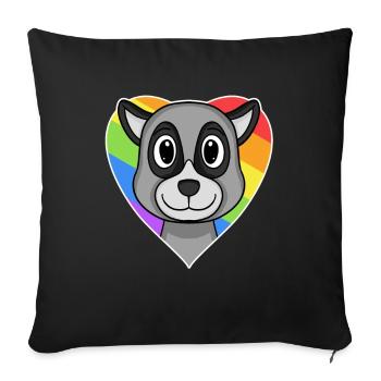 LGBT Animal Lemur Rainbow Heart - Housse de coussin décorative 45 x 45 cm - noir - Devant