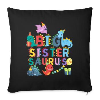 Grande sœur Saurus | Tshirt dinosaure Rawr - Housse de coussin décorative 45 x 45 cm - noir - Devant