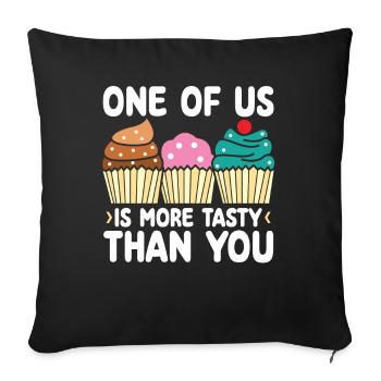 L’un d’entre nous est plus savoureux que vous ne l'| Chemise Cupcake - Housse de coussin décorative 45 x 45 cm - noir - Devant