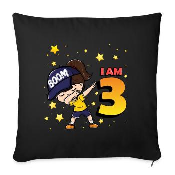 Boom J’ai 3 | Birthday Girl | Fête d’anniversaire 3rd - Housse de coussin décorative 45 x 45 cm - noir - Devant