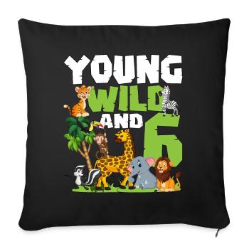 Jeune sauvage et 6 | Safari Animal Thème Anniversaire - Housse de coussin décorative 45 x 45 cm - noir - Devant