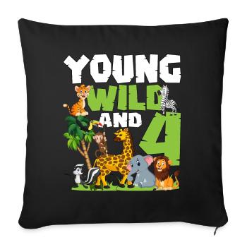 Jeune sauvage et 4 | Safari Animal Thème Anniversaire - Housse de coussin décorative 45 x 45 cm - noir - Devant