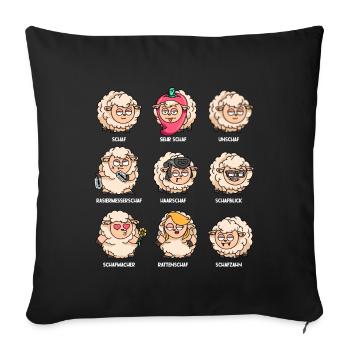 Wortspiel schaf unschaf Schafherde lustige Schafe - Sofakissenbezug 45 x 45 cm - Schwarz - Vorne