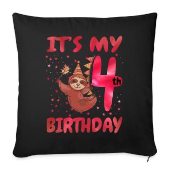 4th Birthday Cute Sloth Party Hat - Sofa pillowcase 17,3'' x 17,3'' (45 x 45 cm) - black - Front