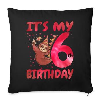 6th Birthday Cute Sloth Party Hat - Sofa pillowcase 17,3'' x 17,3'' (45 x 45 cm) - black - Front