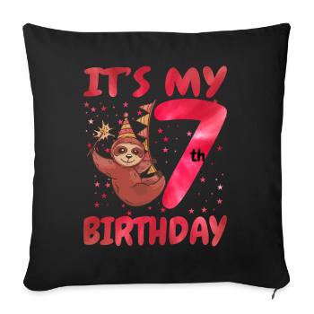 7th Birthday Cute Sloth Party Hut Themed Birthday - Sofa pillowcase 17,3'' x 17,3'' (45 x 45 cm) - black - Front