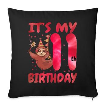 11ème anniversaire Mignon Sloth Party Hat - Housse de coussin décorative 45 x 45 cm - noir - Devant