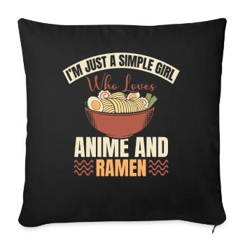 Simple Girl Anime et Ramen | Amateur de ramen - Housse de coussin décorative 45 x 45 cm - noir - Devant