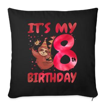 8th Birthday Cute Sloth Party Hat - Sofa pillowcase 17,3'' x 17,3'' (45 x 45 cm) - black - Front