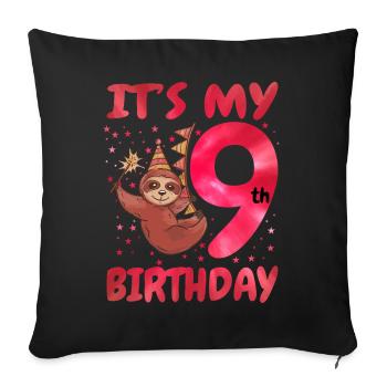 9th Birthday Cute Sloth Party Hat Theme - Sofa pillowcase 17,3'' x 17,3'' (45 x 45 cm) - black - Front
