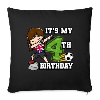 Fille de football C’est mon 4ème anniversaire - Housse de coussin décorative 45 x 45 cm - noir - Devant
