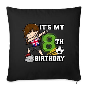 Football girl c’est mon drapeau de 8ème anniversaire - Housse de coussin décorative 45 x 45 cm - noir - Devant