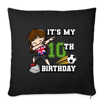 Football girl c’est mon drapeau de 10e anniversaire - Housse de coussin décorative 45 x 45 cm - noir - Devant