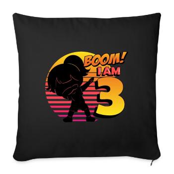 Boom J’ai 3 | Birthday Girl | Fête d’anniversaire 3rd - Housse de coussin décorative 45 x 45 cm - noir - Devant