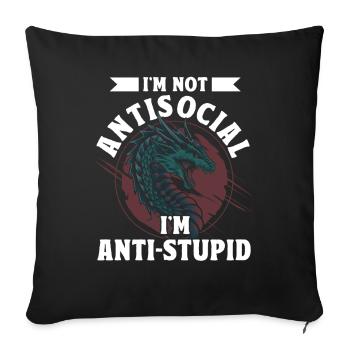 Je ne suis pas antisocial, je suis anti-dragon stupide - Housse de coussin décorative 45 x 45 cm - noir - Devant