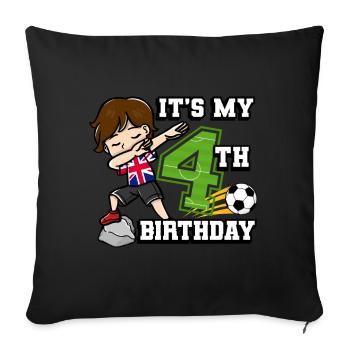 Soccer Boy C’est mon 4ème anniversaire Royaume-Uni - Housse de coussin décorative 45 x 45 cm - noir - Devant