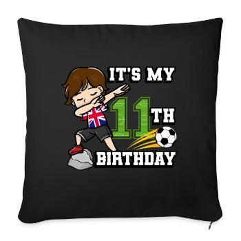 Soccer Boy C’est mon 11e anniversaire Drapeau Des - Housse de coussin décorative 45 x 45 cm - noir - Devant