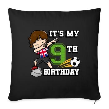 Soccer Boy C’est mon drapeau du 9e anniversaire - Housse de coussin décorative 45 x 45 cm - noir - Devant