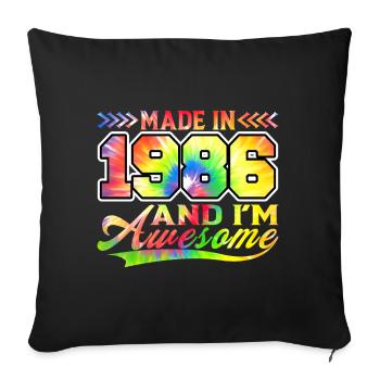 Fabriqué en 1986 et je suis génial Tie Dye coloré - Housse de coussin décorative 45 x 45 cm - noir - Devant