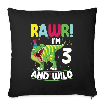 Dinosaure 3 ans 3ème fête d’anniversaire - Housse de coussin décorative 45 x 45 cm - noir - Devant